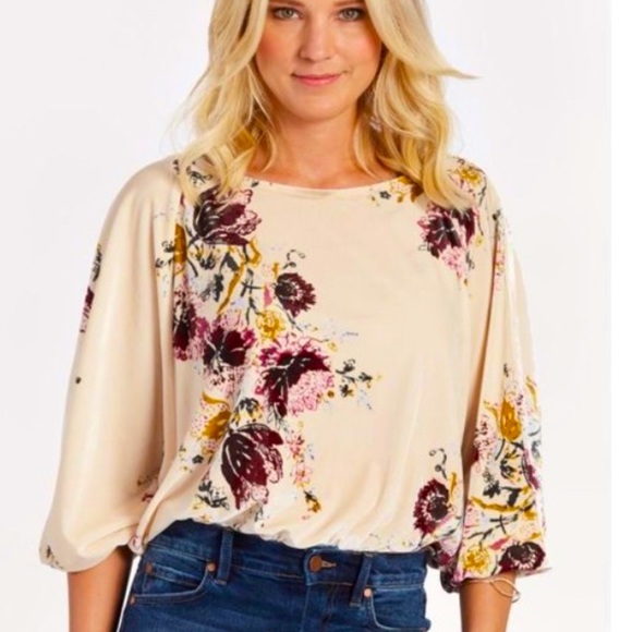 Intimately Free People Velvet Slouchy Babe Bodysuit Beige Floral Stretch Large - Picture 2 of 10